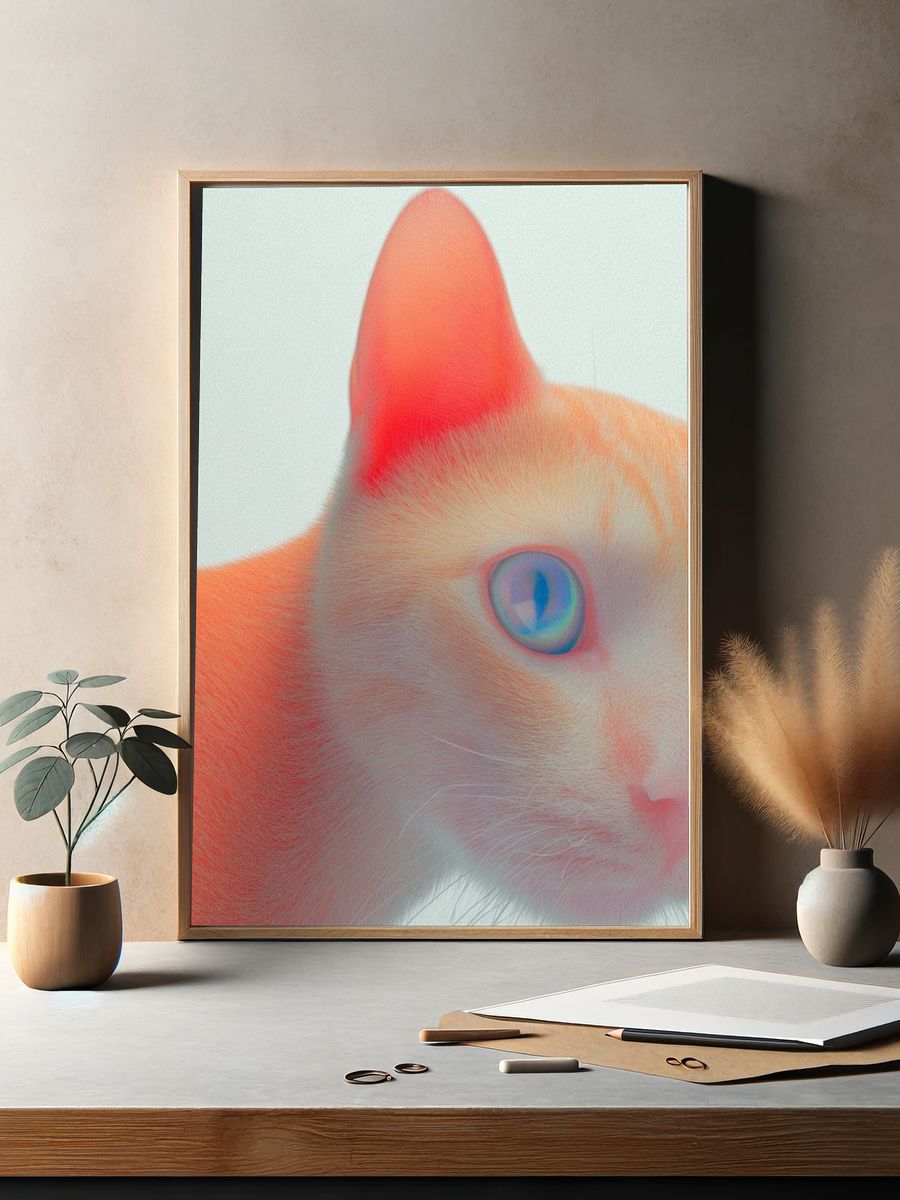 Orange Cat Close-Up — Digital Art Print. — room view 2