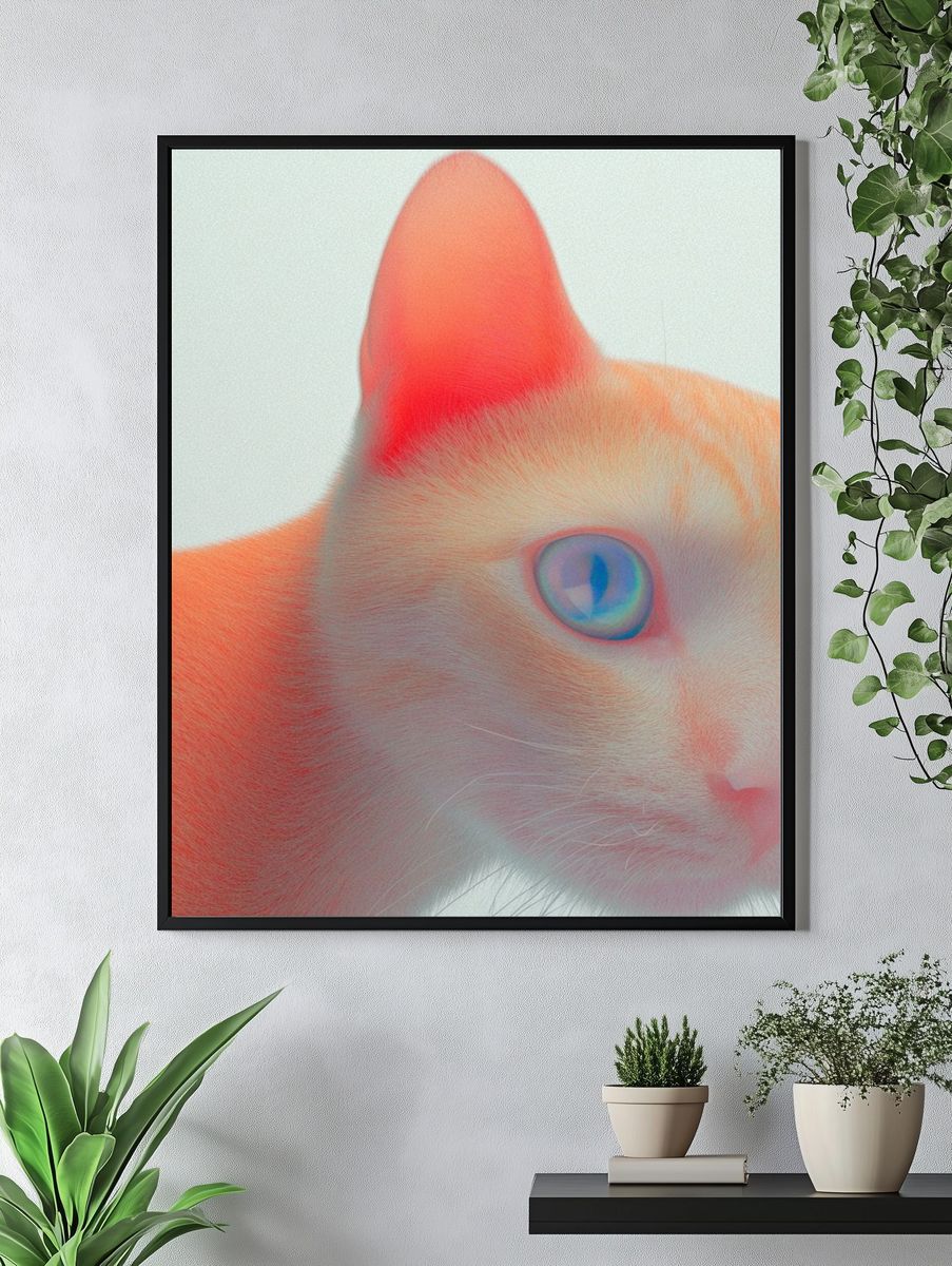 Orange Cat Close-Up — Digital Art Print. — room view 4