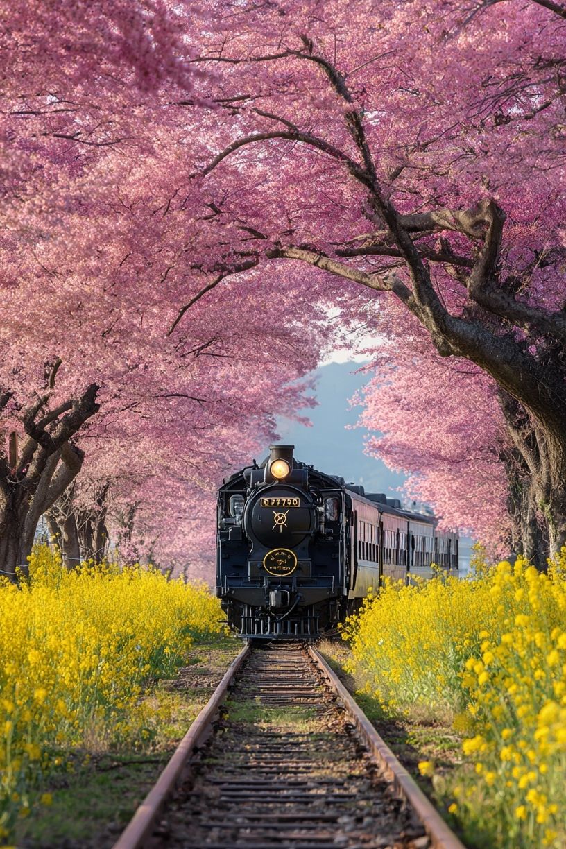 Cherry Blossom Train — Photography Print. poster detail