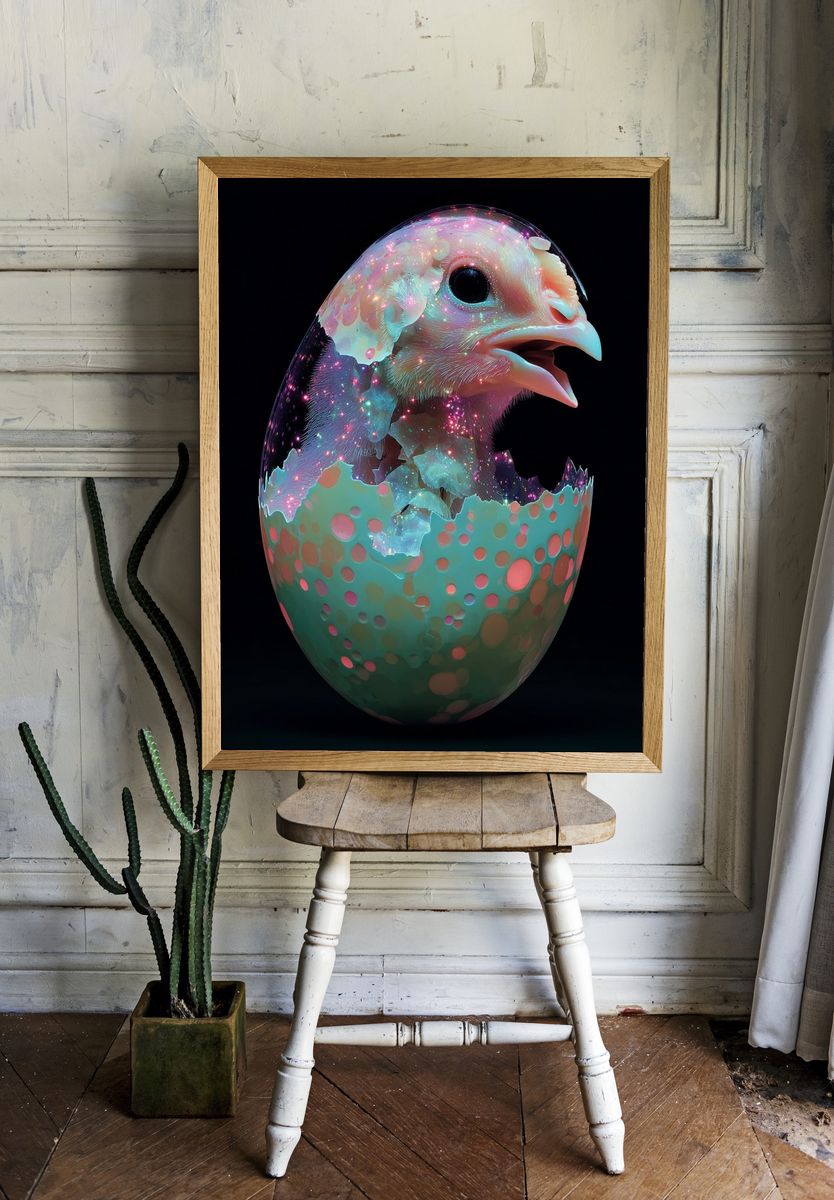 Cosmic Chick Hatching — Digital Art Print. — room view 1