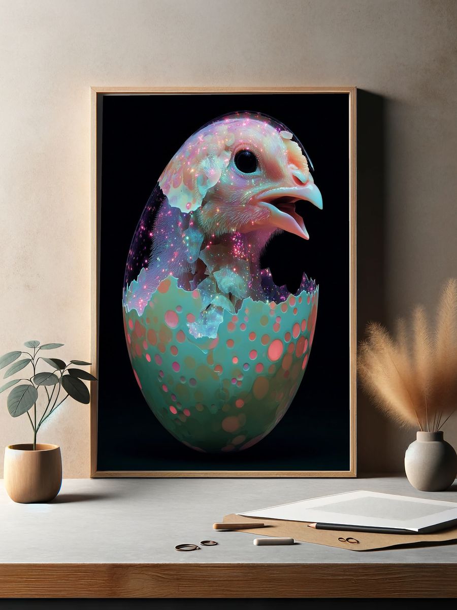 Cosmic Chick Hatching — Digital Art Print. — room view 2