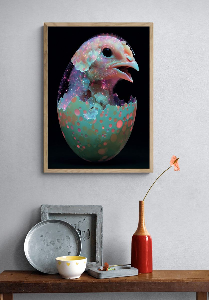 Cosmic Chick Hatching — Digital Art Print. — room view 3