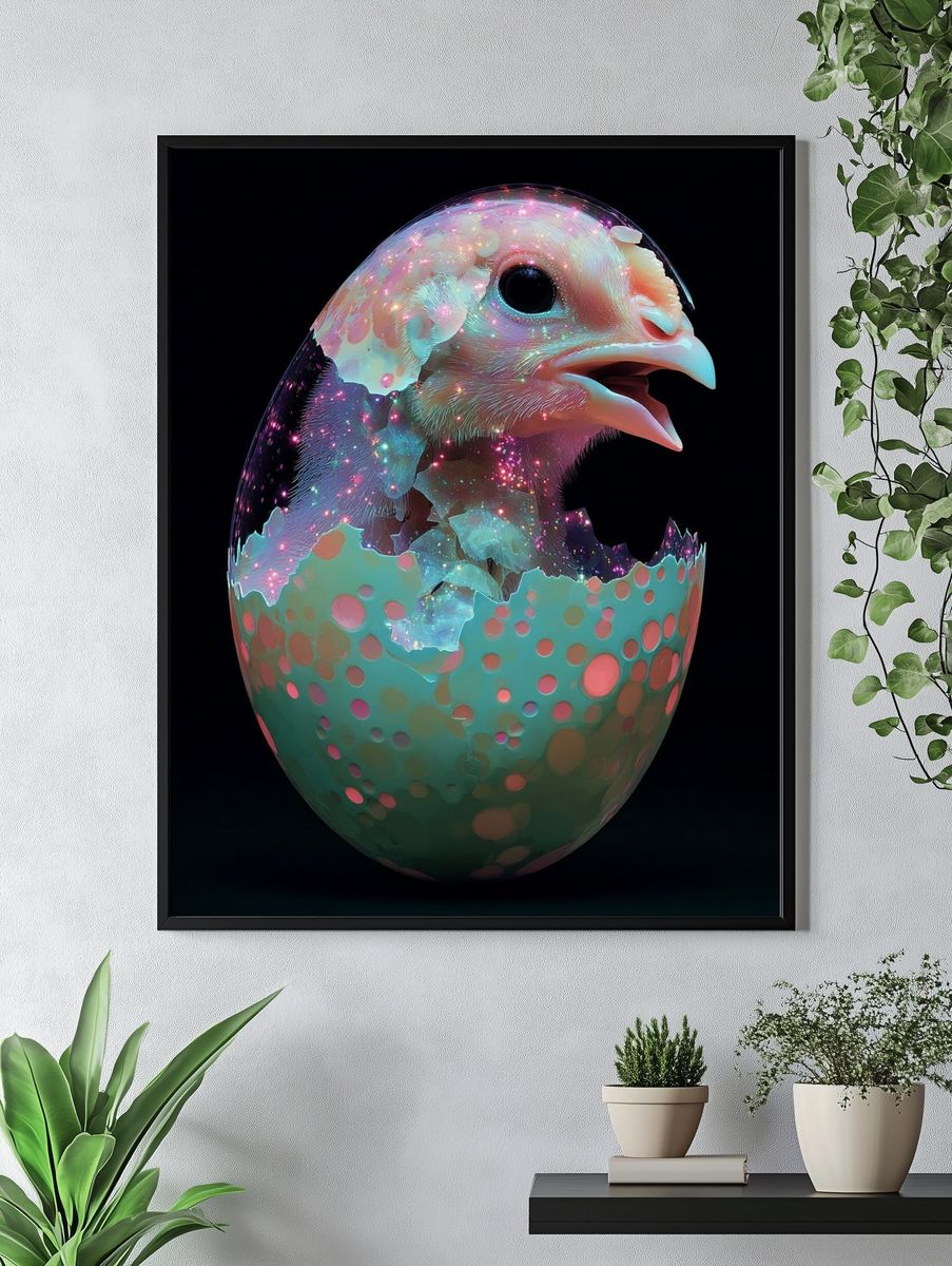 Cosmic Chick Hatching — Digital Art Print. — room view 4