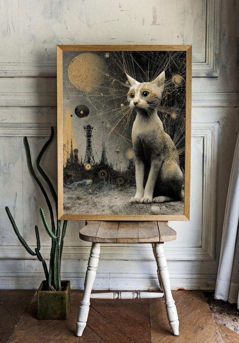 Cosmic Cat — Digital Art Print. — room view 1