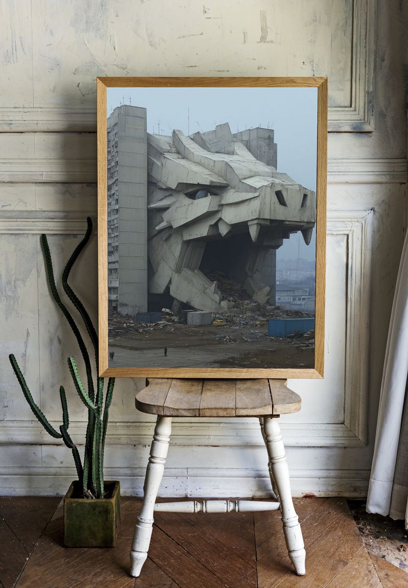 Concrete Dragon Sculpture — Urban Photography Poster. — room view 1