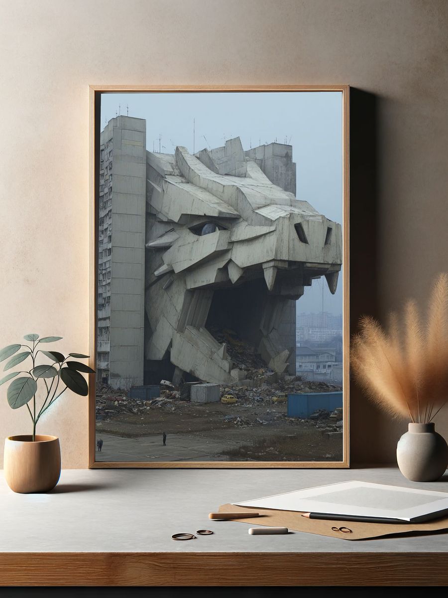 Concrete Dragon Sculpture — Urban Photography Poster. — room view 2