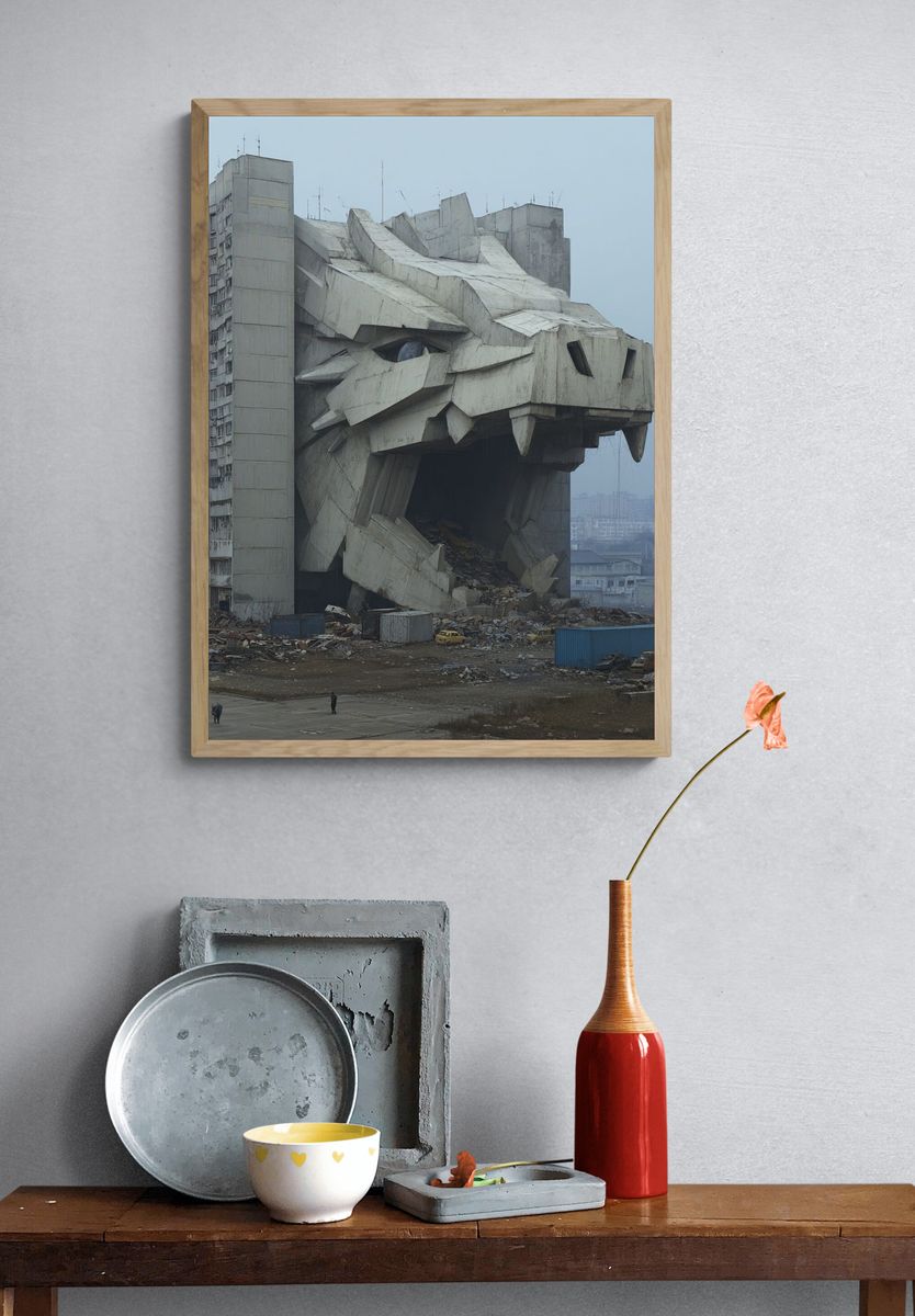 Concrete Dragon Sculpture — Urban Photography Poster. — room view 3