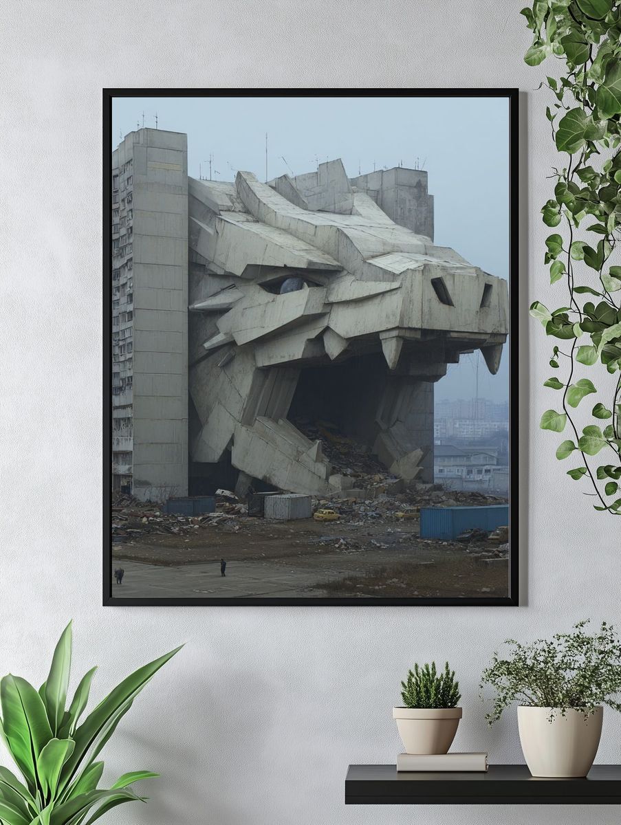 Concrete Dragon Sculpture — Urban Photography Poster. — room view 4