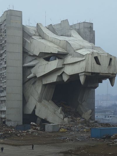 Concrete Dragon Sculpture — Urban Photography Poster. poster