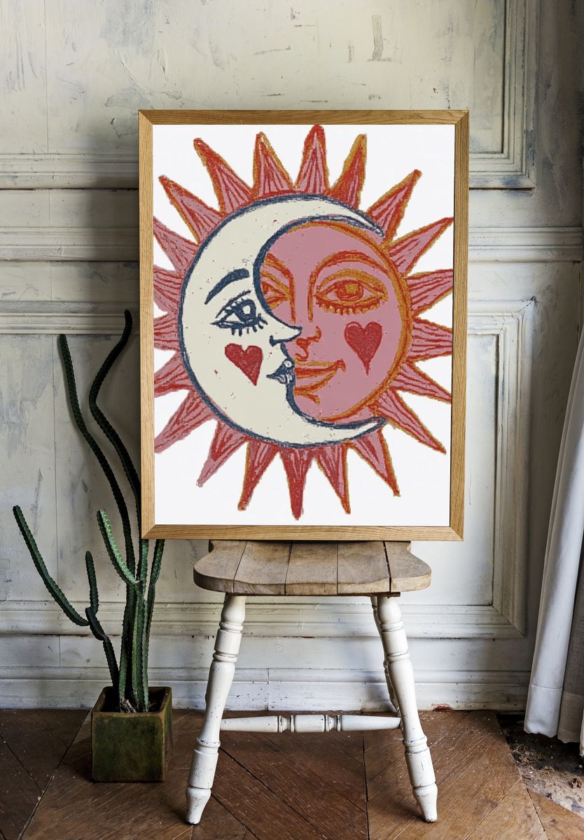 Celestial Sun and Moon Print. — room view 1