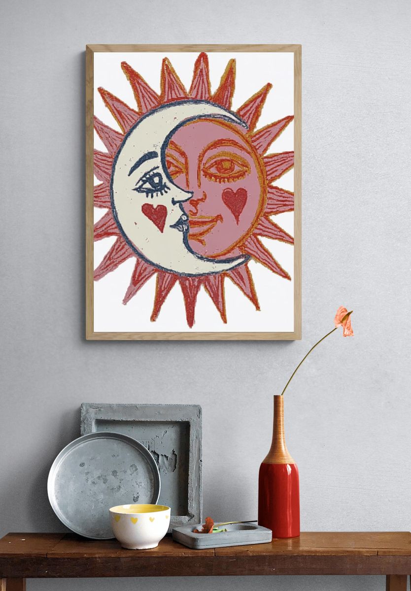 Celestial Sun and Moon Print. — room view 3