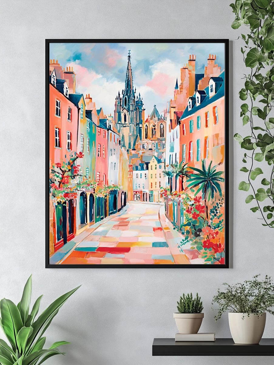 Charming European Street — Colorful Print. — room view 4