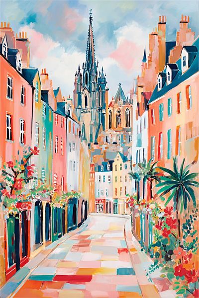 Charming European Street — Colorful Print. poster
