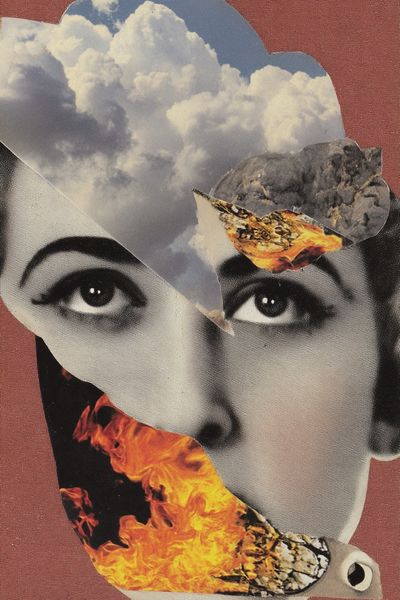 Surreal Face with Flames — Collage Print. poster print