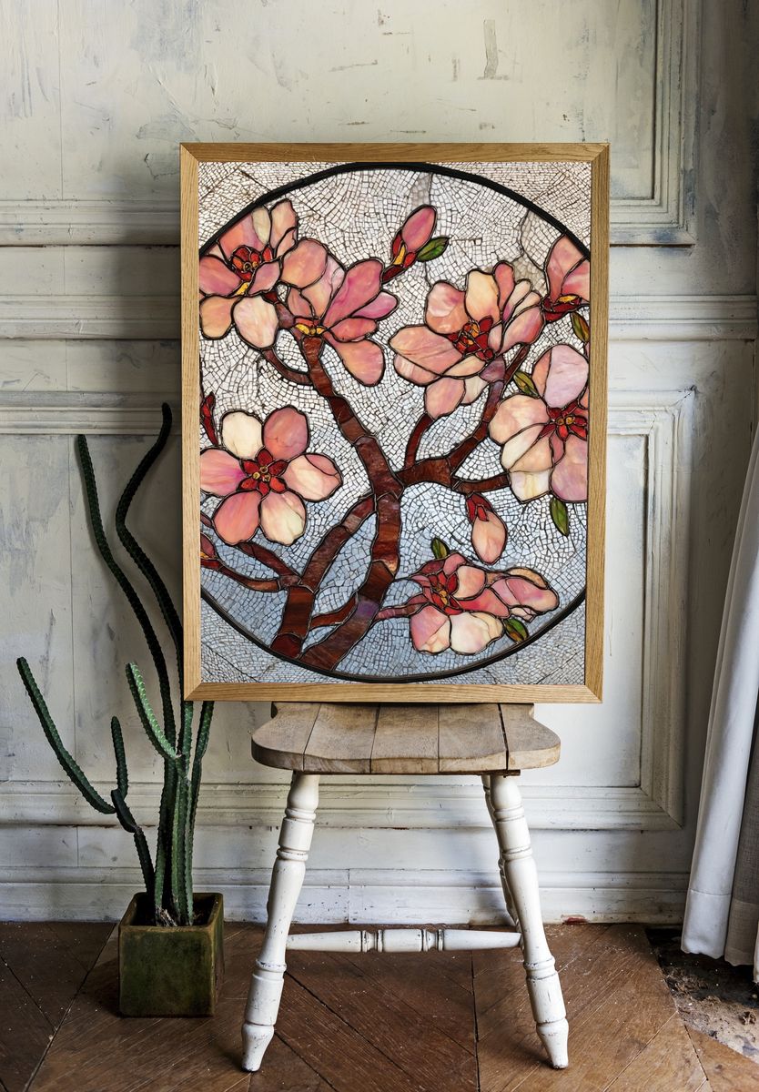 Cherry Blossom Stained Glass Poster. — room view 1