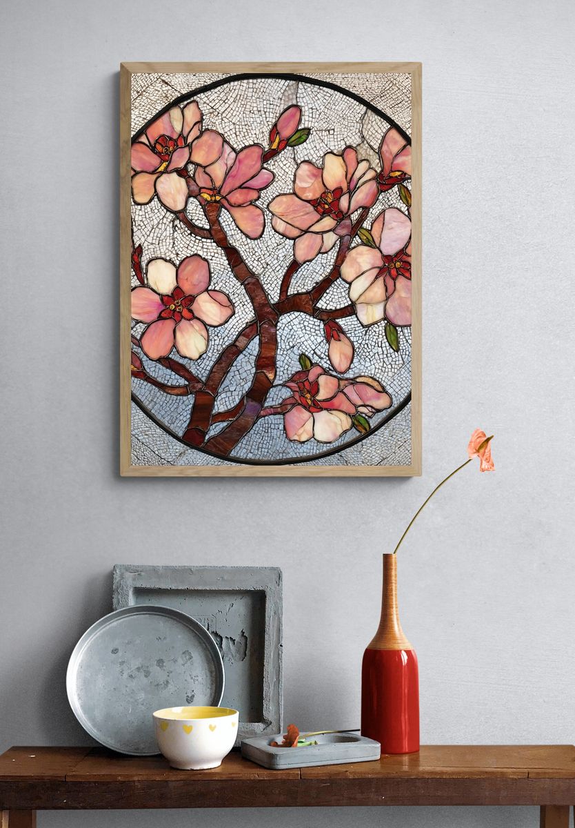 Cherry Blossom Stained Glass Poster. — room view 3
