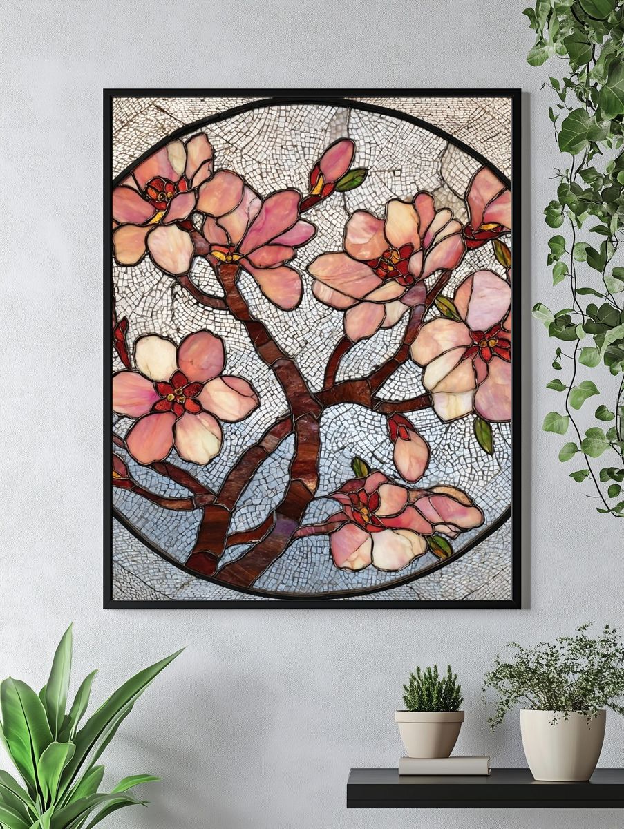 Cherry Blossom Stained Glass Poster. — room view 4
