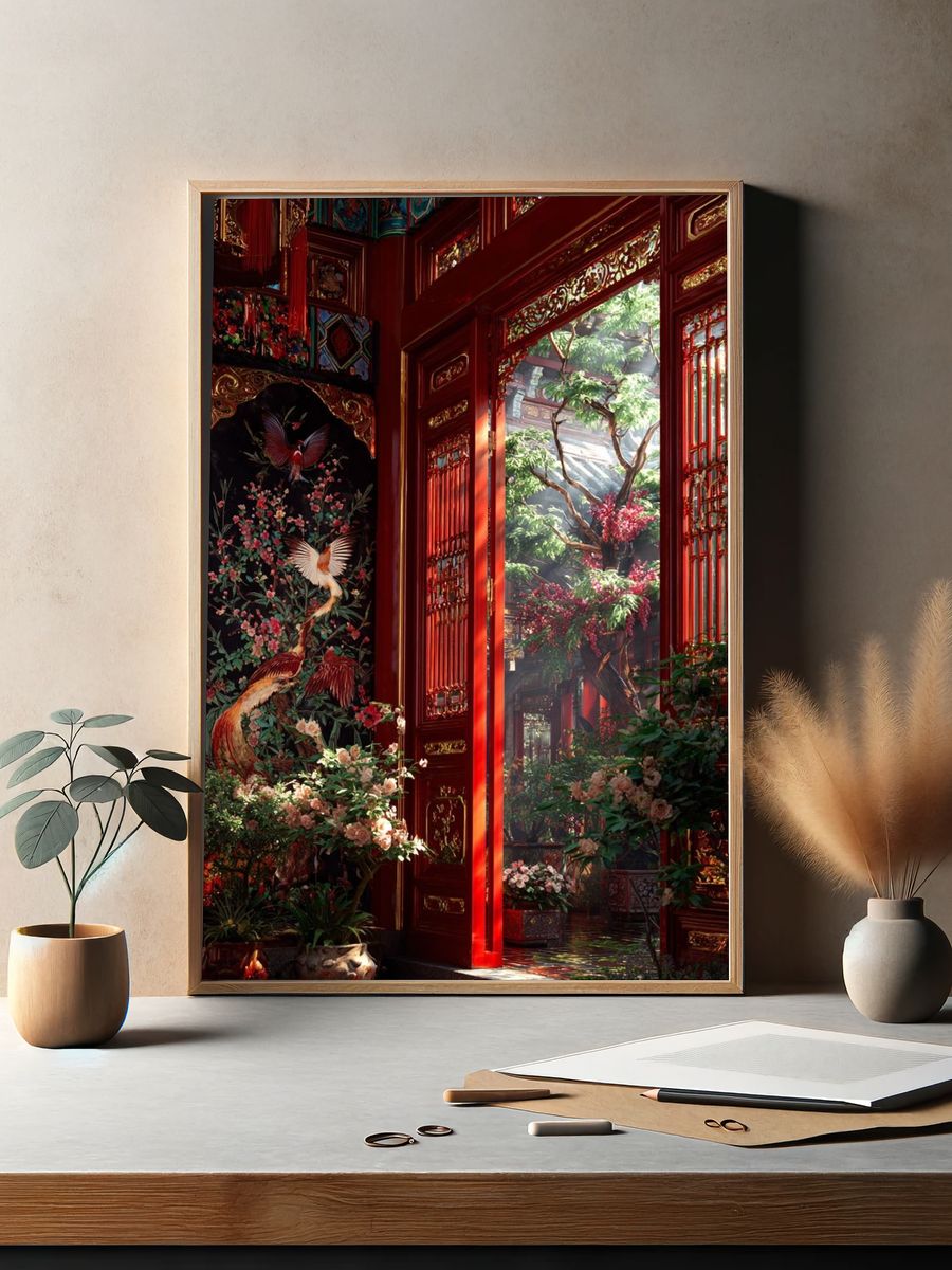 Chinese Garden View — Fine Art Print. — room view 2