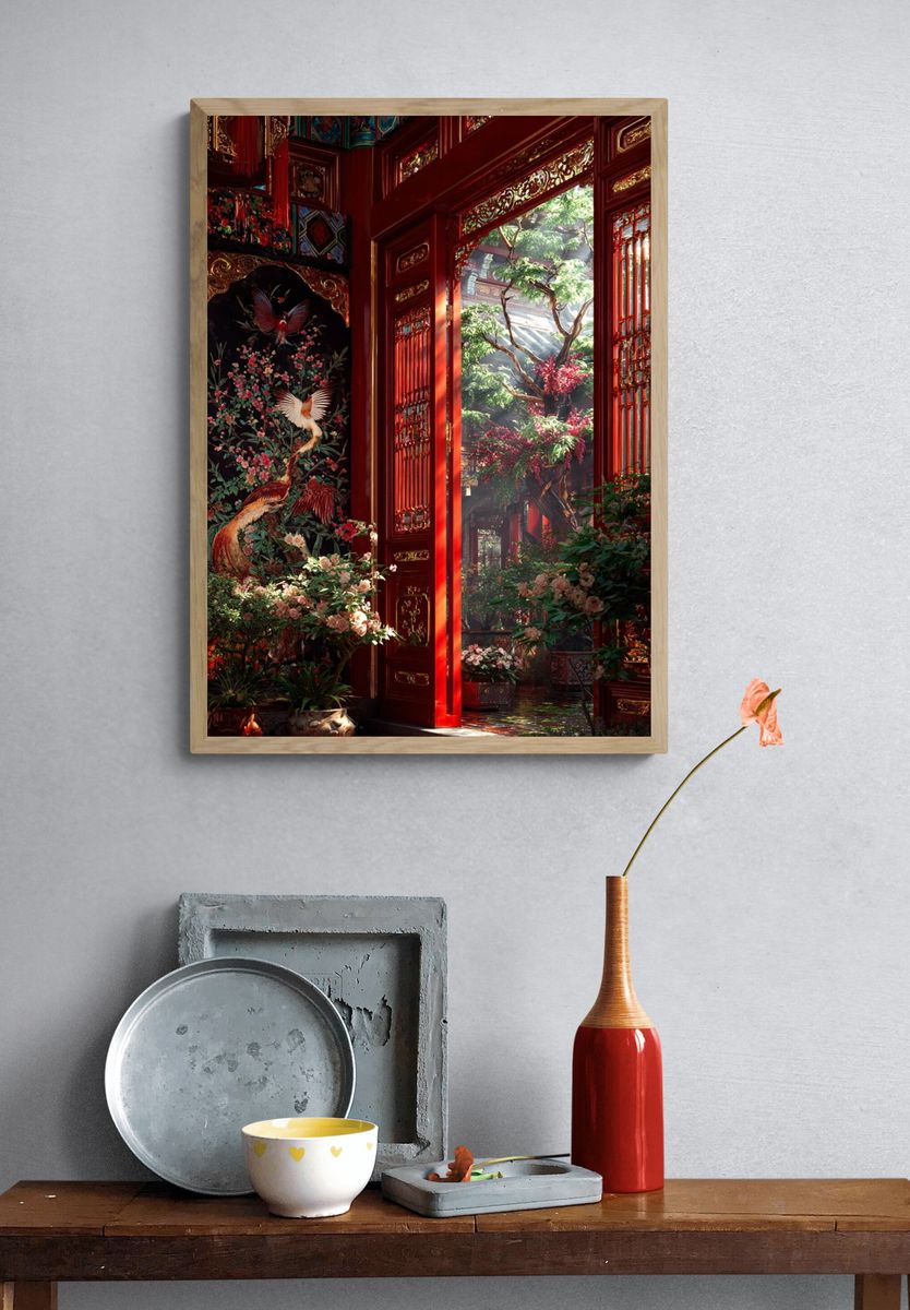 Chinese Garden View — Fine Art Print. — room view 3