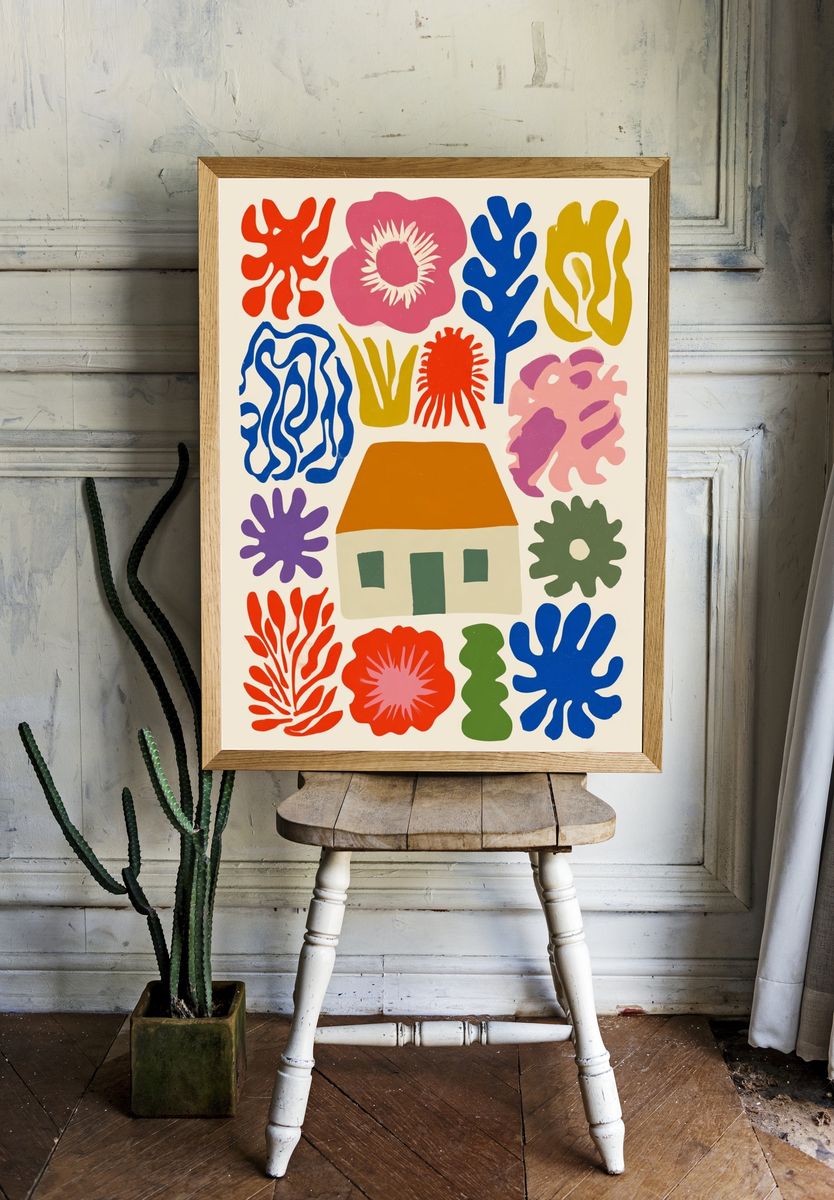 Colorful House and Flora Poster. — room view 1
