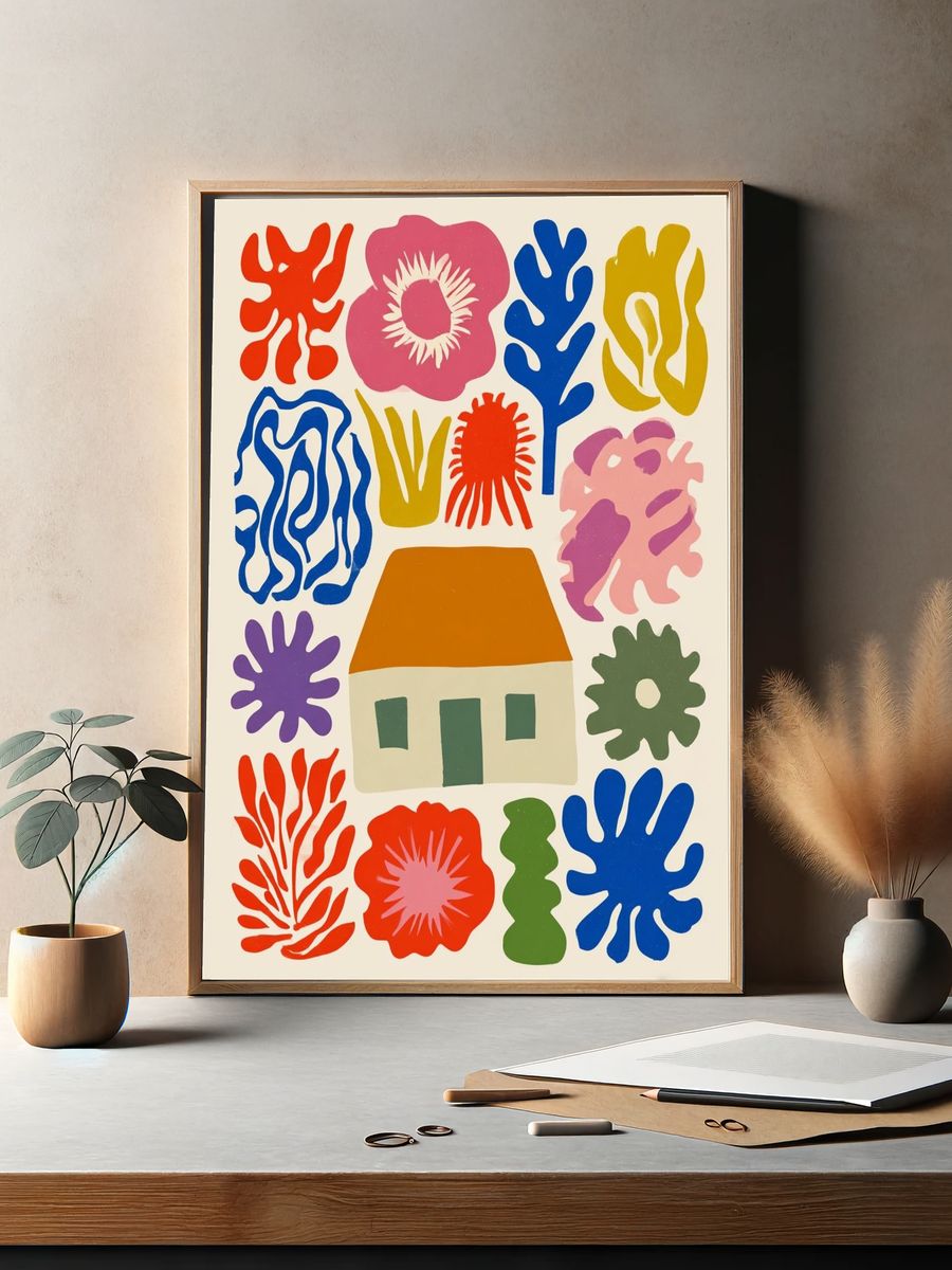 Colorful House and Flora Poster. — room view 2