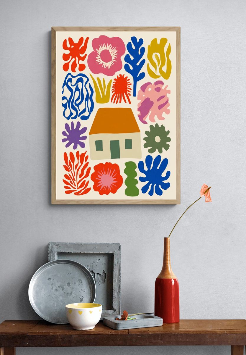 Colorful House and Flora Poster. — room view 3
