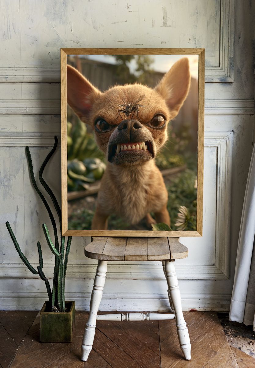 Chihuahua with Mosquito Digital Art Poster. room preview