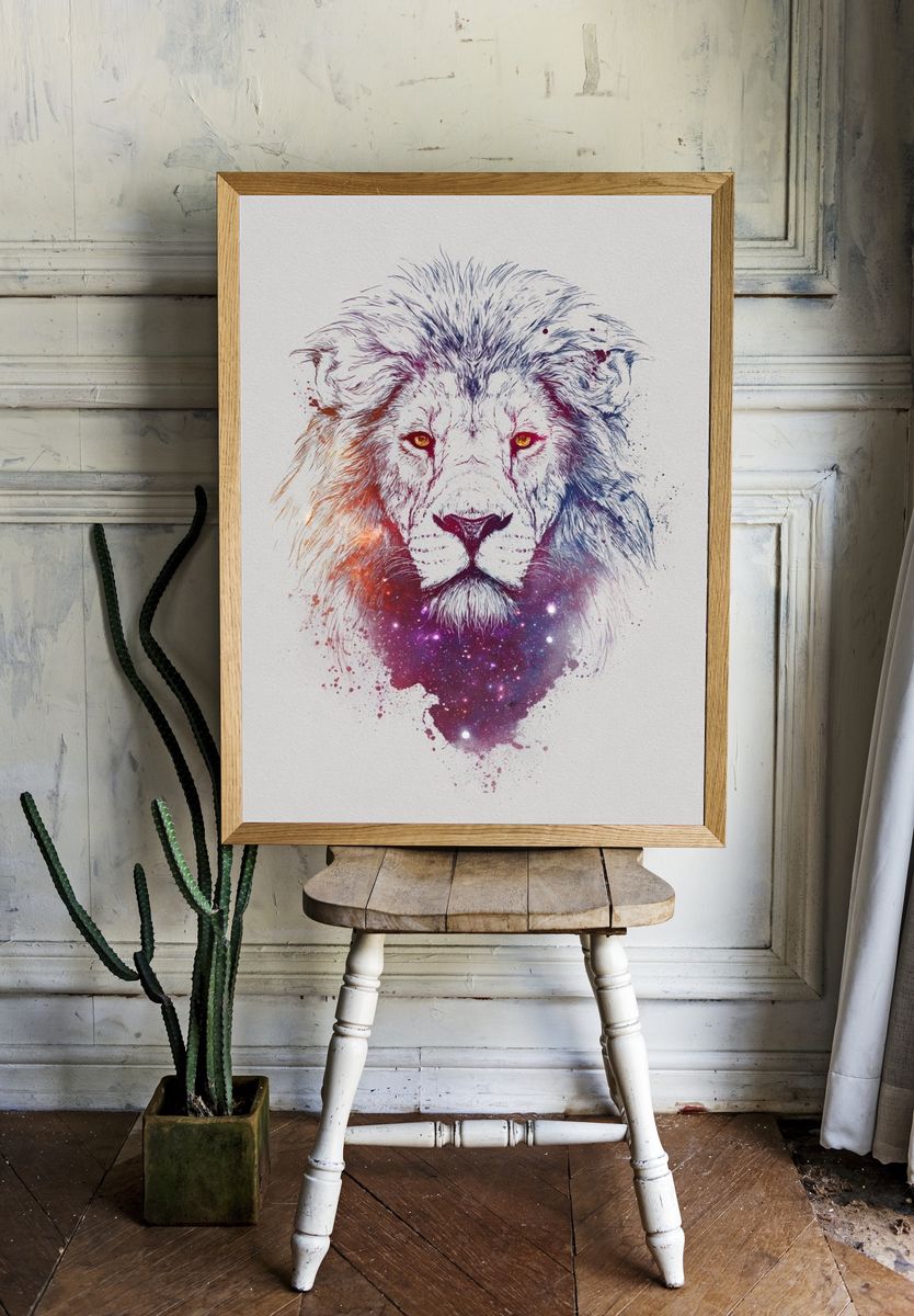 Cosmic Lion Illustration Poster. — room view 1