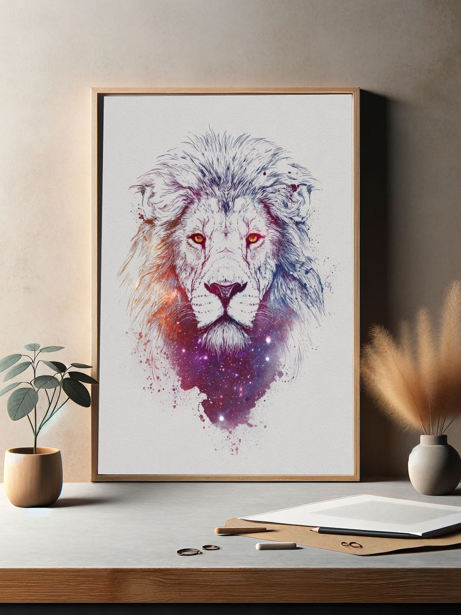 Cosmic Lion Illustration Poster. — room view 2