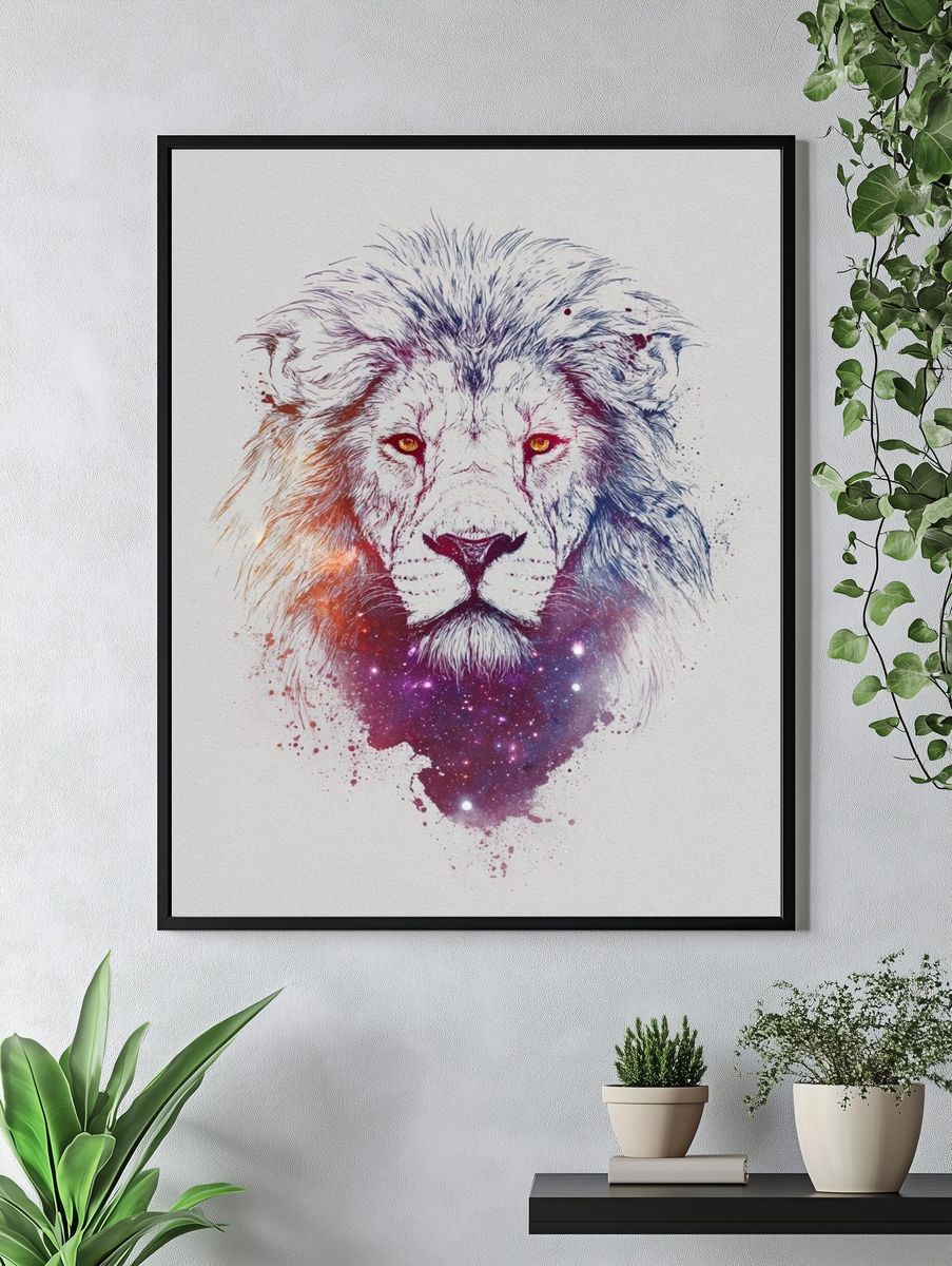 Cosmic Lion Illustration Poster. — room view 4