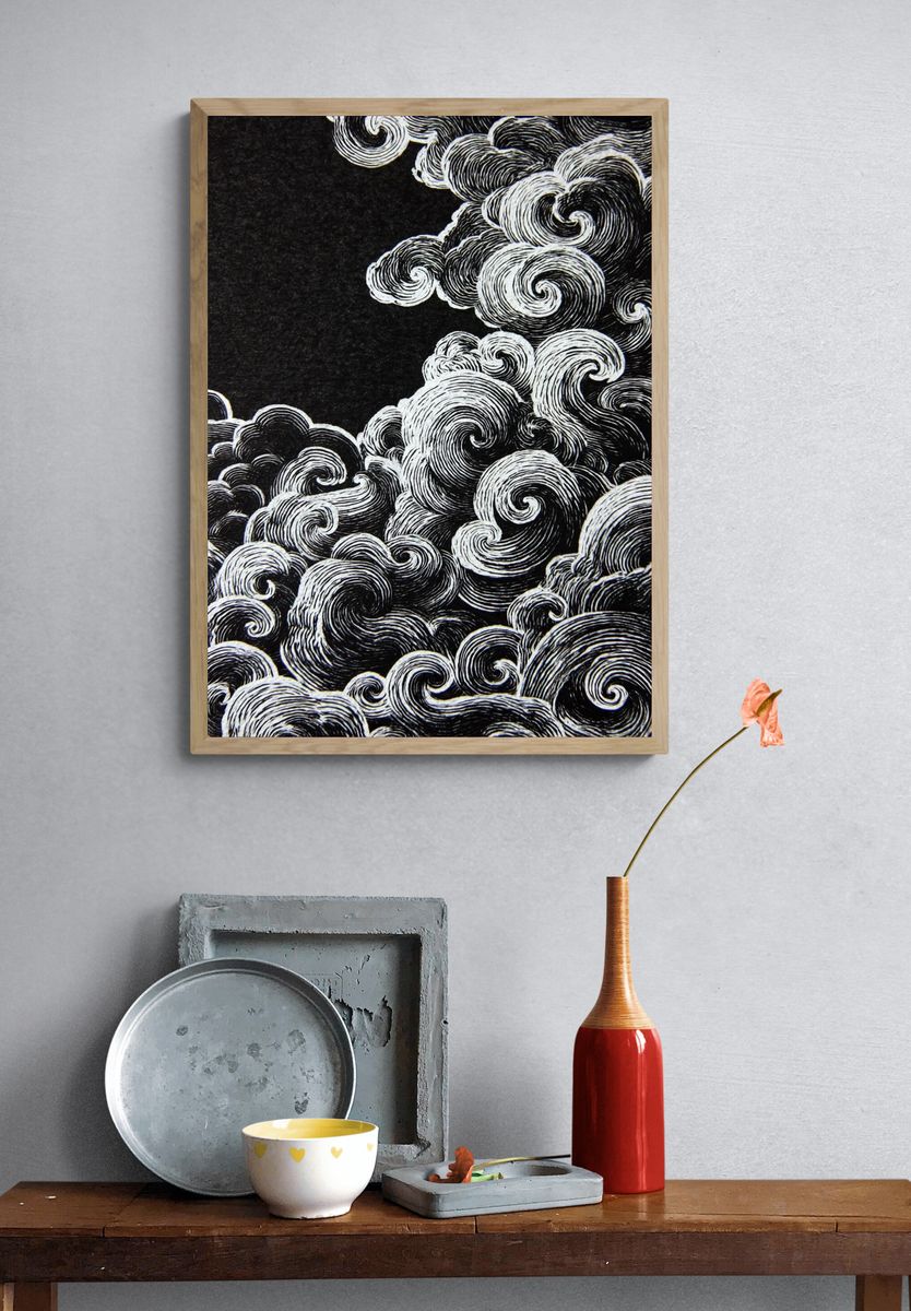 Swirling Clouds — Illustration Print. — room view 3