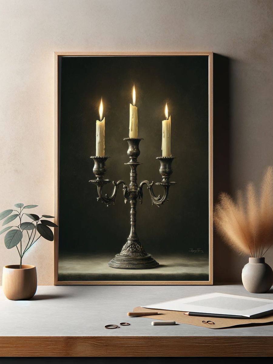 Elegant Candlelit Candelabra — Fine Art Print. — room view 2