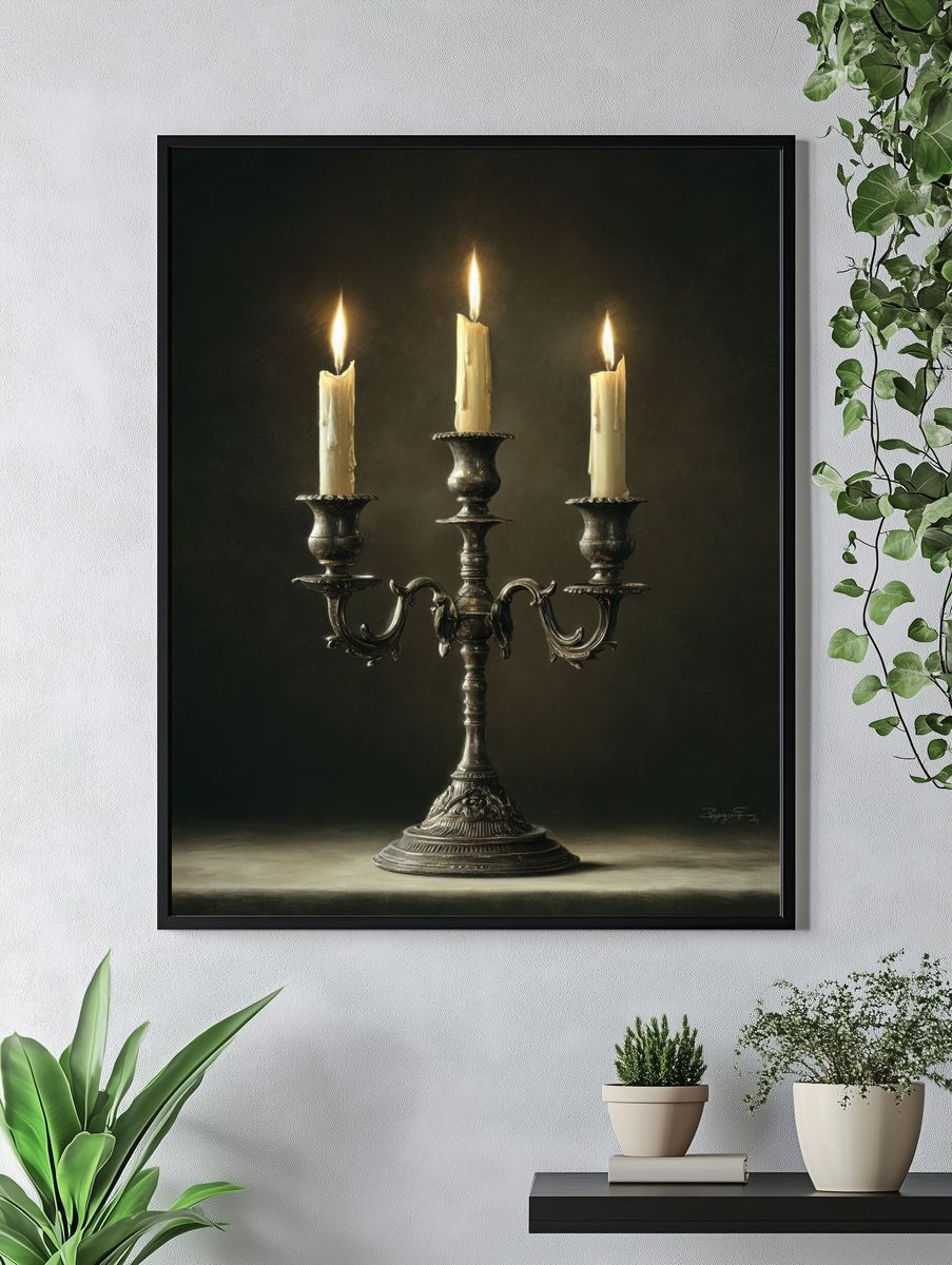 Elegant Candlelit Candelabra — Fine Art Print. — room view 4