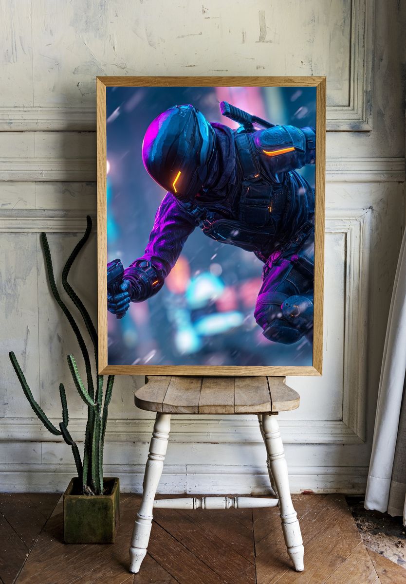 Cyberpunk Ninja — Digital Art Print. — room view 1