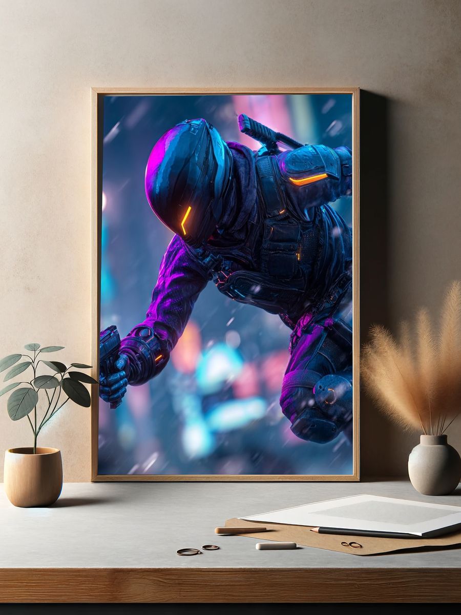 Cyberpunk Ninja — Digital Art Print. — room view 2
