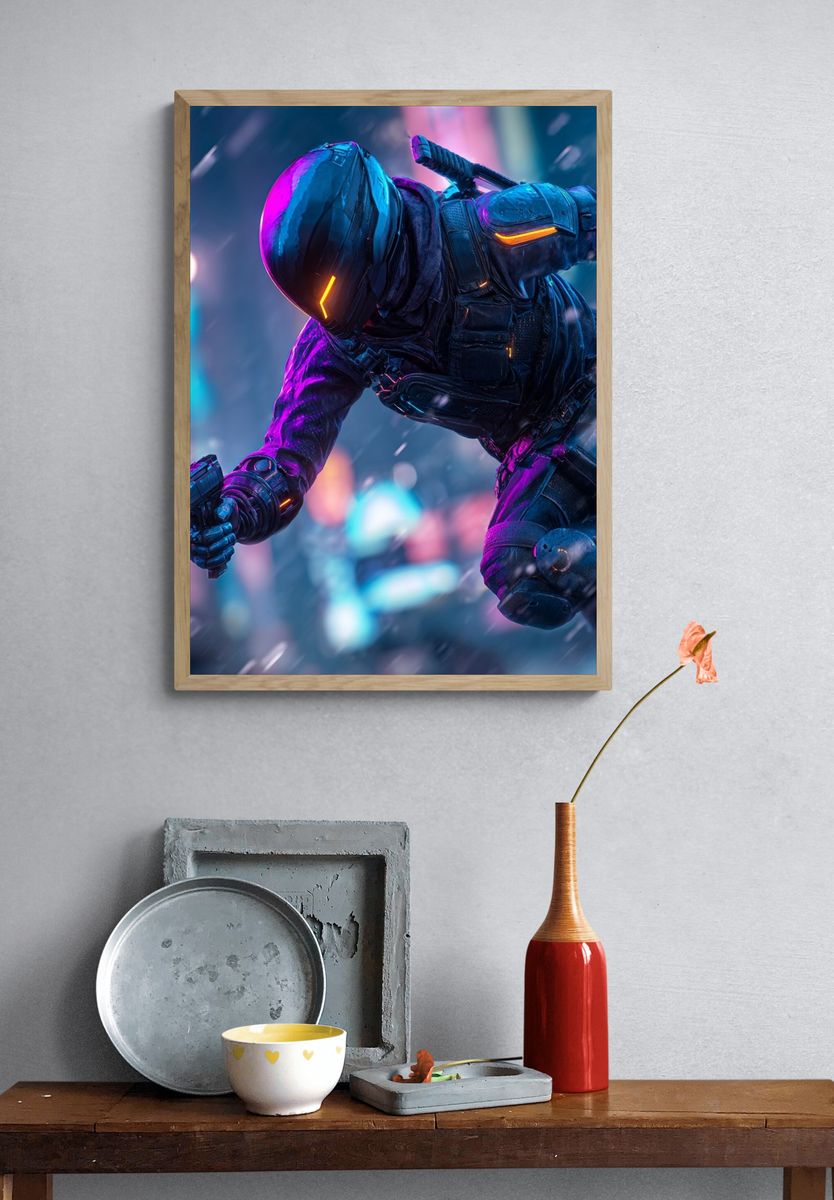 Cyberpunk Ninja — Digital Art Print. — room view 3