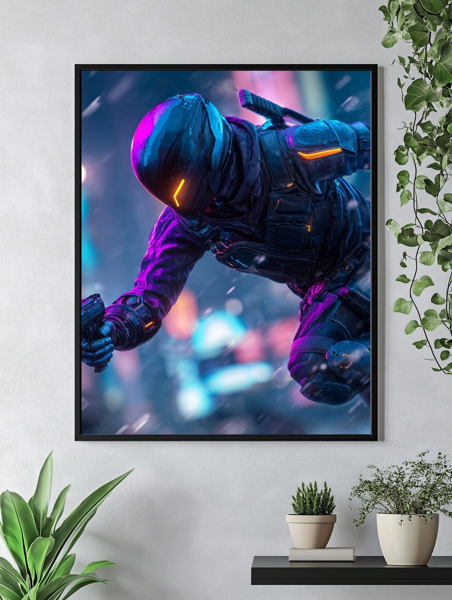 Cyberpunk Ninja — Digital Art Print. — room view 4