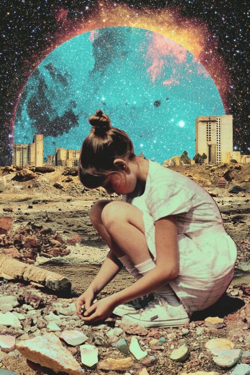 Girl in a Cosmic Landscape — Surrealism Print. poster — fine-art art