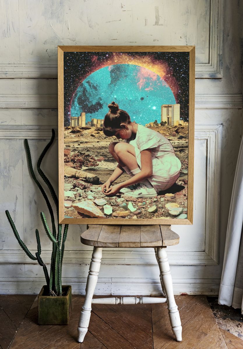 Girl in a Cosmic Landscape — Surrealism Print. — room view 1
