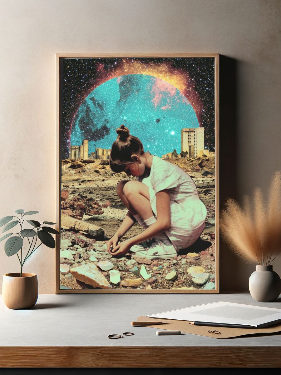 Girl in a Cosmic Landscape — Surrealism Print. — room view 2