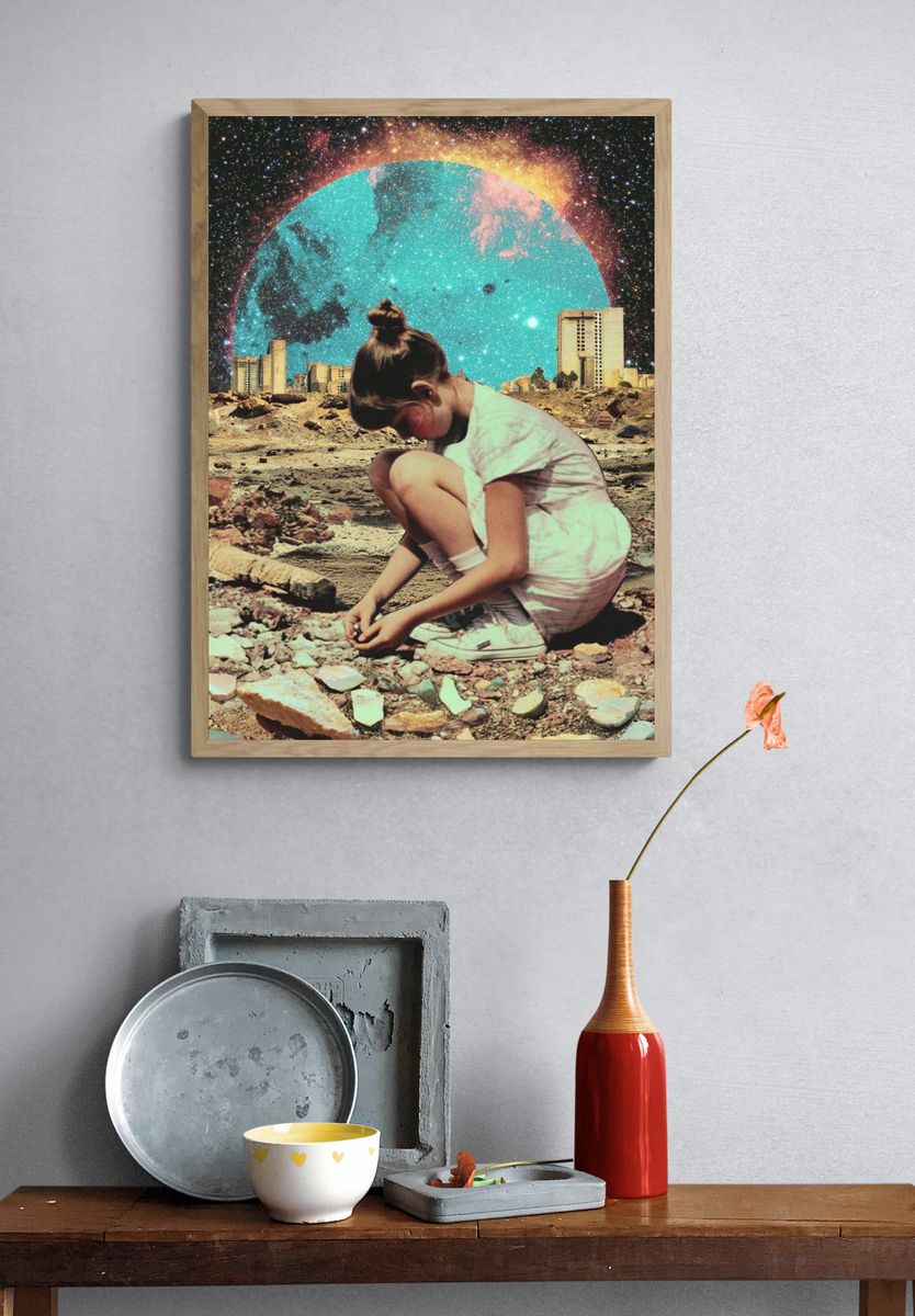 Girl in a Cosmic Landscape — Surrealism Print. — room view 3