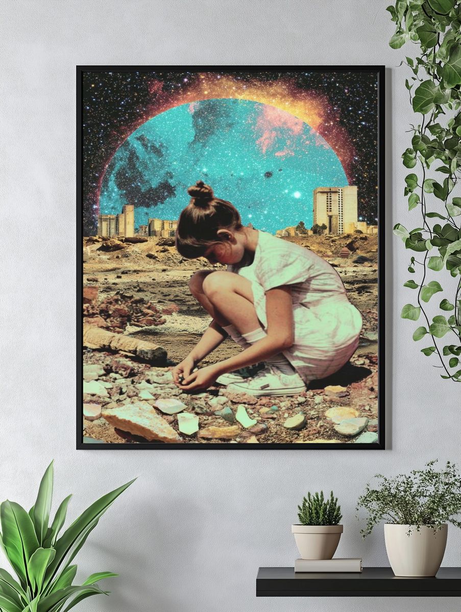 Girl in a Cosmic Landscape — Surrealism Print. — room view 4