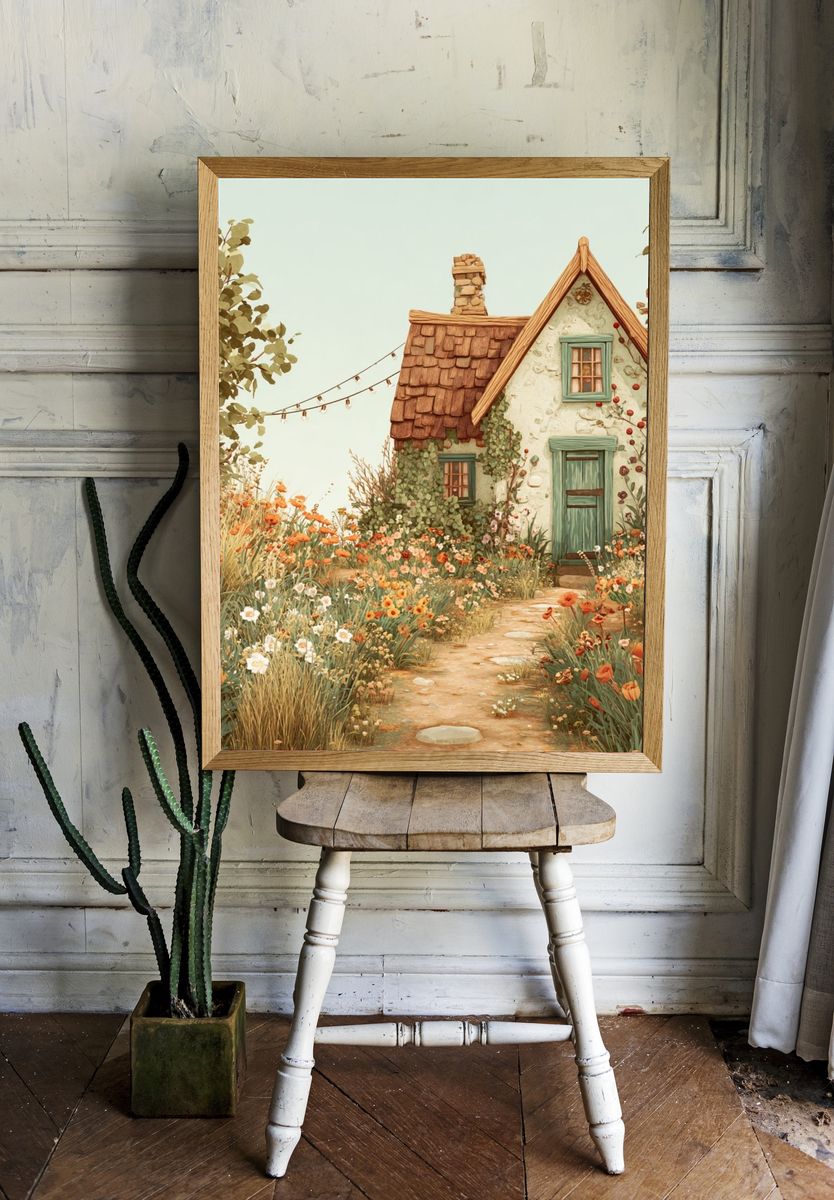 Charming Cottage in Bloom — Illustration Print. — room view 1