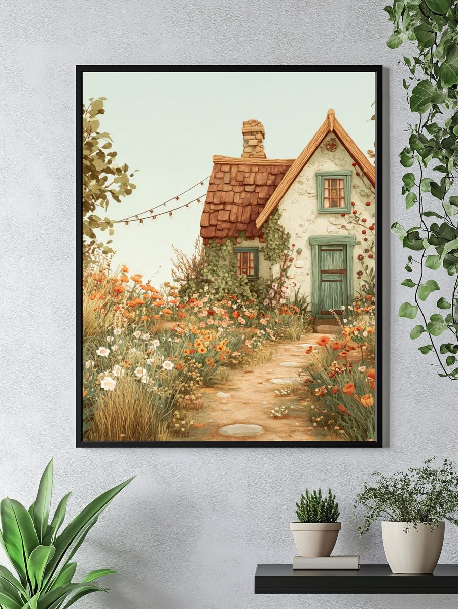Charming Cottage in Bloom — Illustration Print. — room view 4