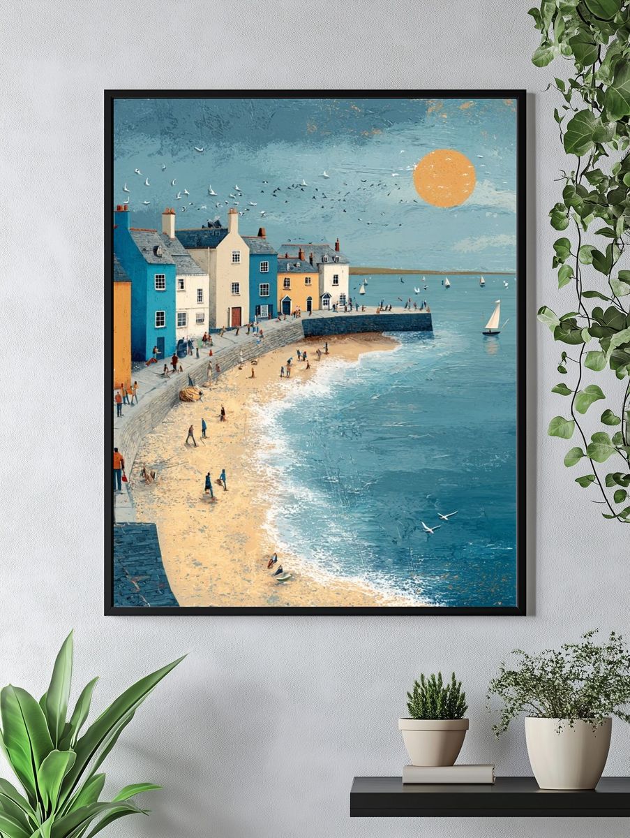 Coastal Village at Sunset — Illustration Print. — room view 4