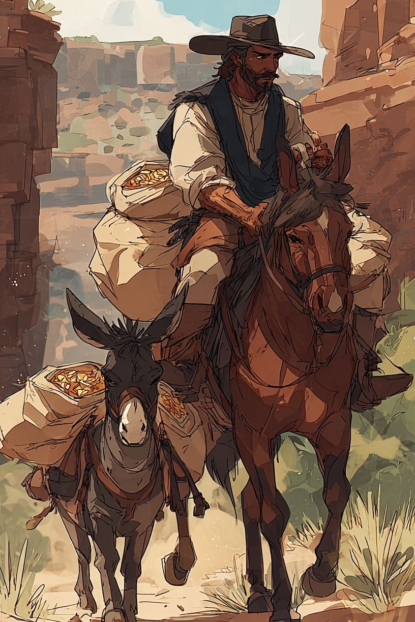 Cowboy and Donkey — Illustration Print. poster detail