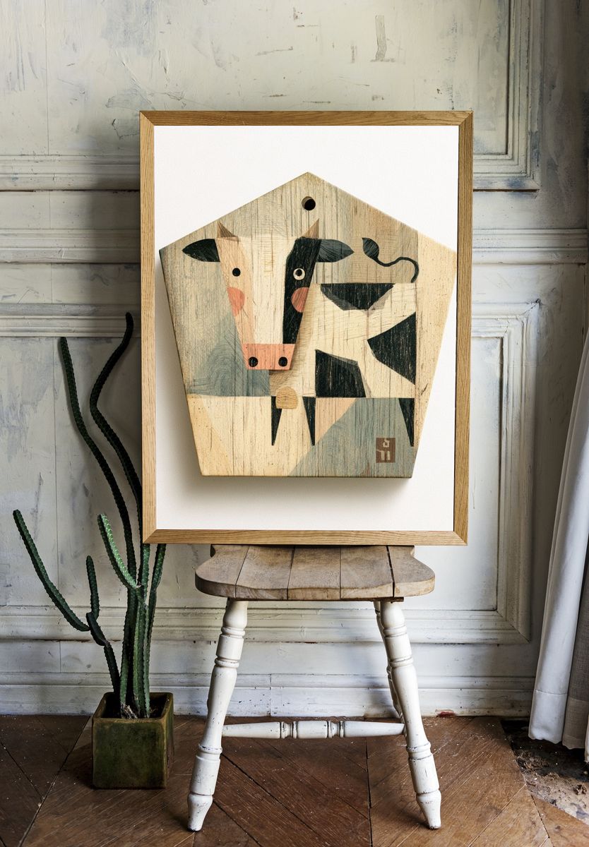 Geometric Cow Illustration Poster. — room view 1