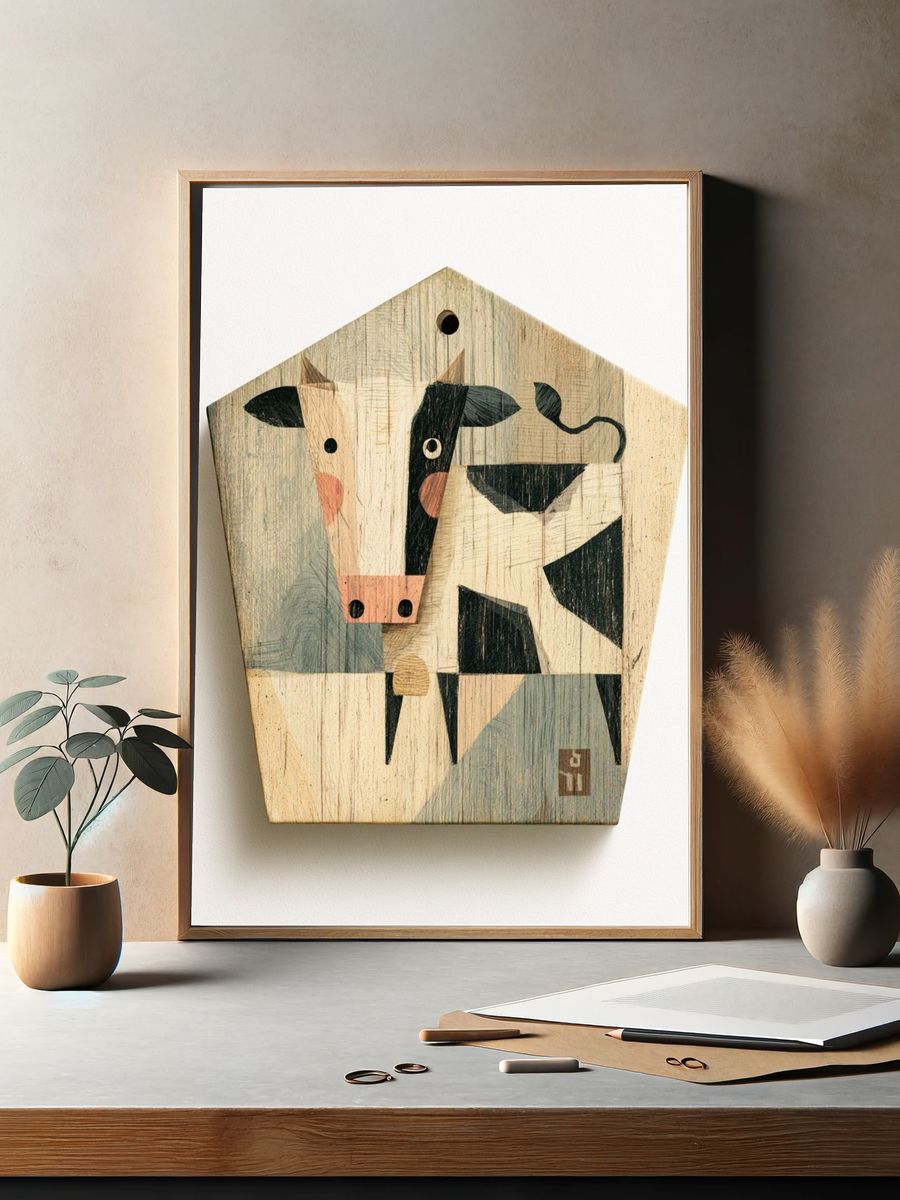 Geometric Cow Illustration Poster. — room view 2