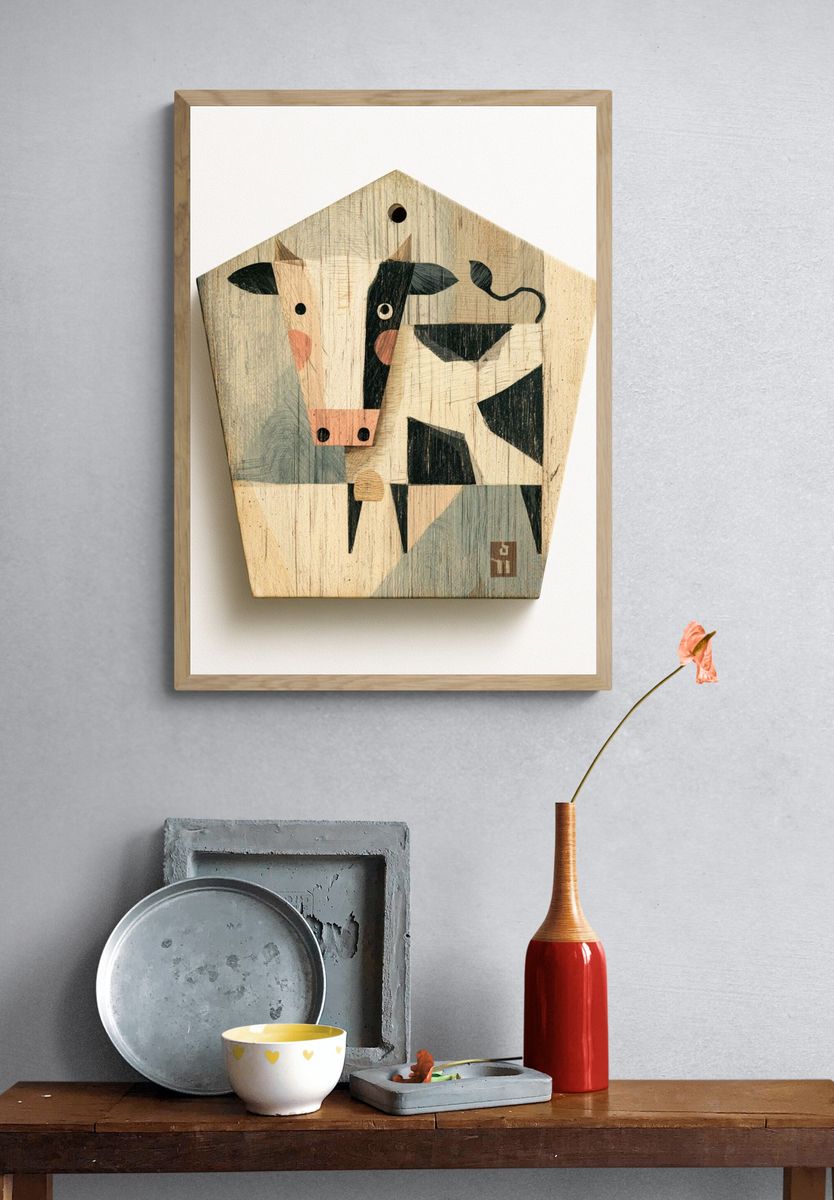 Geometric Cow Illustration Poster. — room view 3