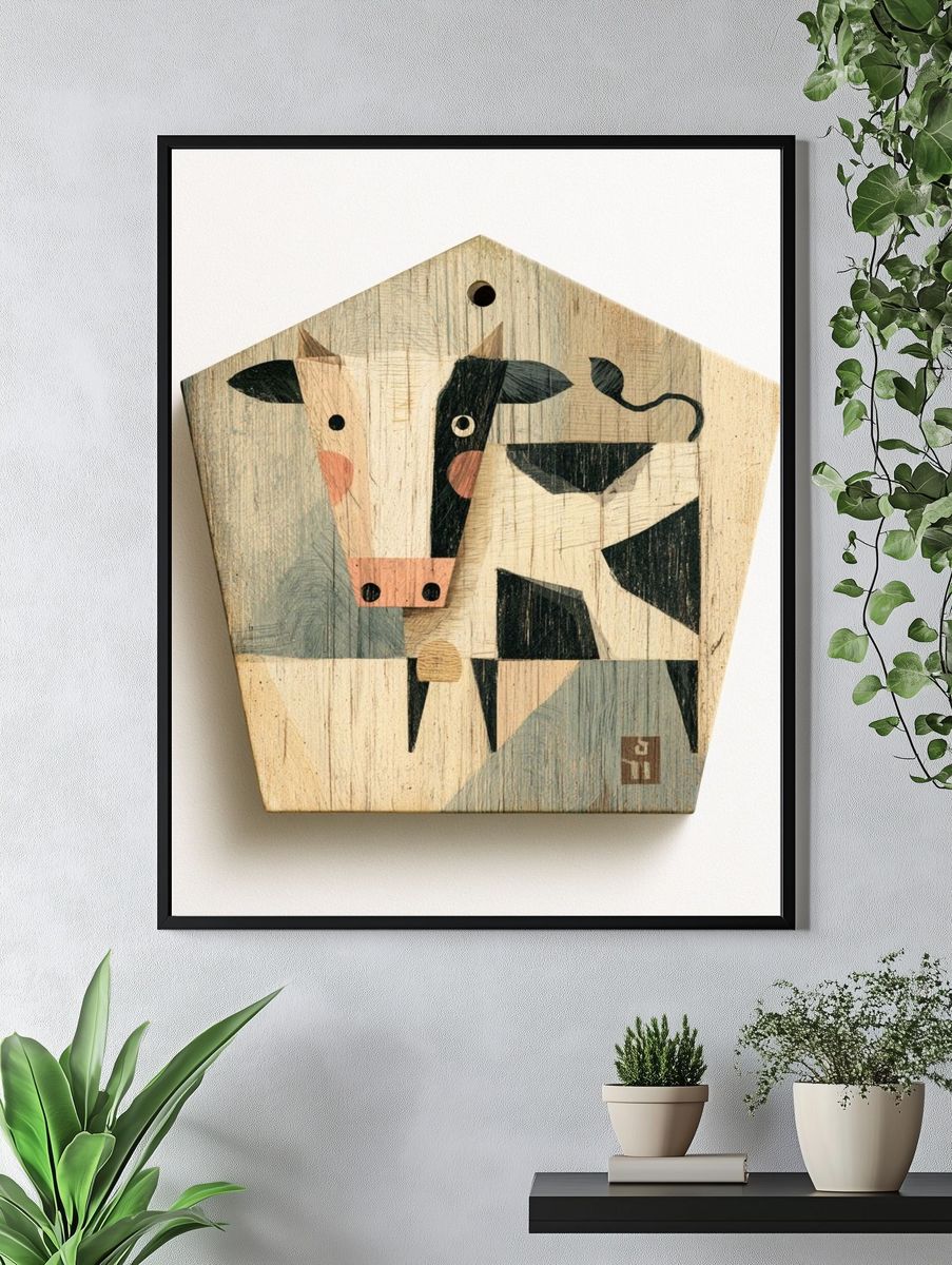 Geometric Cow Illustration Poster. — room view 4
